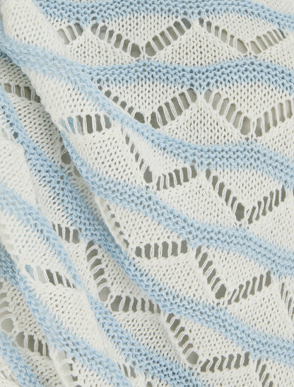 Pull ajouré à rayures fantaisies - Bleu ciel - 3