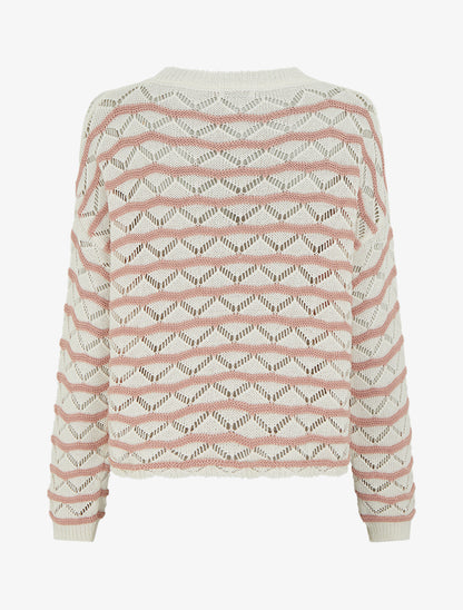 Pull ajouré à rayures fantaisies - Rose - 2