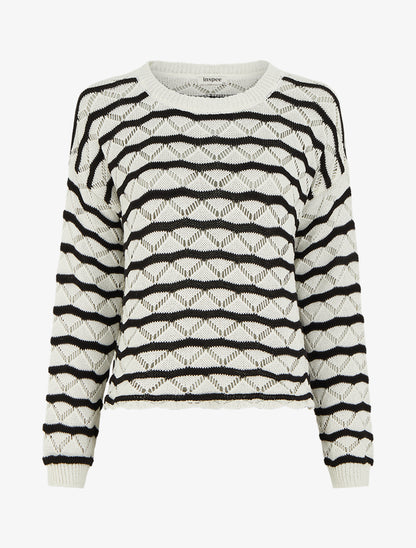 Pull ajouré à rayures fantaisies - Noir - 1