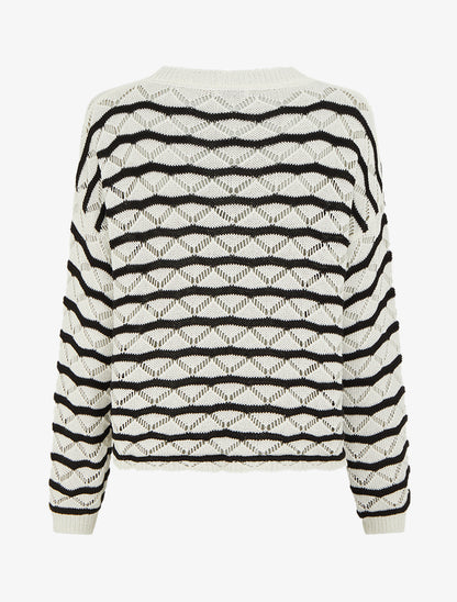 Pull ajouré à rayures fantaisies - Noir - 2