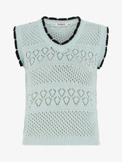 Pull sans manches à col contrastant - Bleu ciel - 1