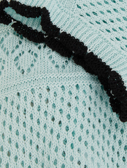 Pull sans manches à col contrastant - Bleu ciel - 3