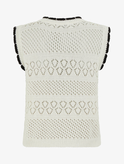 Pull sans manches à col contrastant - Blanc - 2