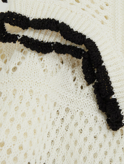 Pull sans manches à col contrastant - Blanc - 3