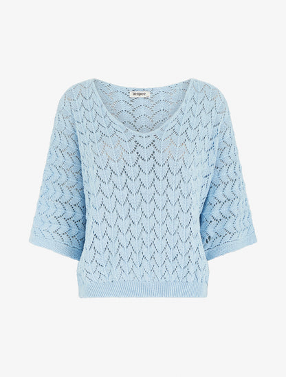 Pull ajouré manches courtes - Bleu ciel - 1