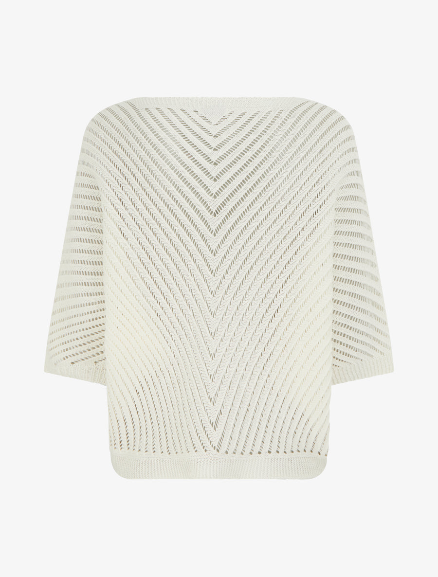 Pull ajouré à manches courtes chauve-souris - Écru - 2