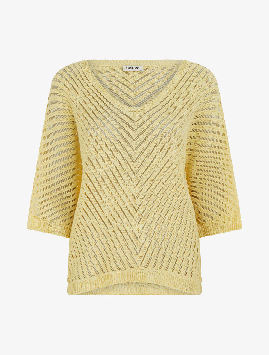 Pull ajouré à manches courtes chauve-souris - Jaune - 1