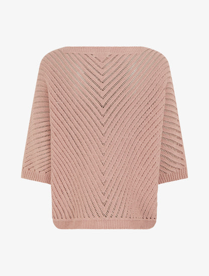 Pull ajouré à manches courtes chauve-souris - Rose - 2