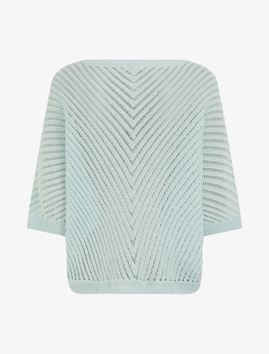 Pull ajouré à manches courtes chauve-souris - Bleu ciel - 2