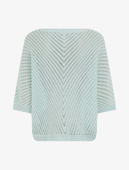 Pull ajouré à manches courtes chauve-souris - Bleu ciel - 2