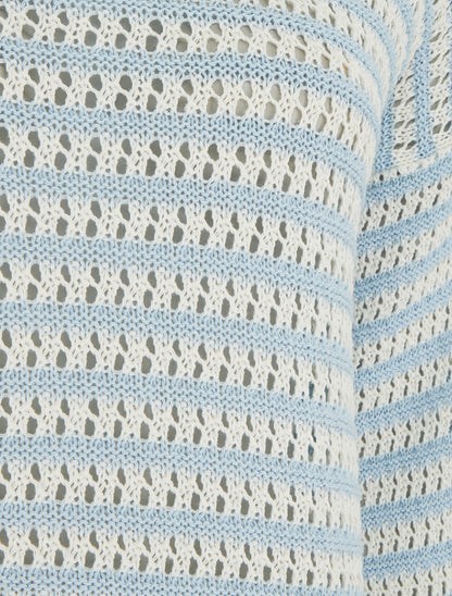 Pull droit à rayures ajourées - Bleu ciel - 3