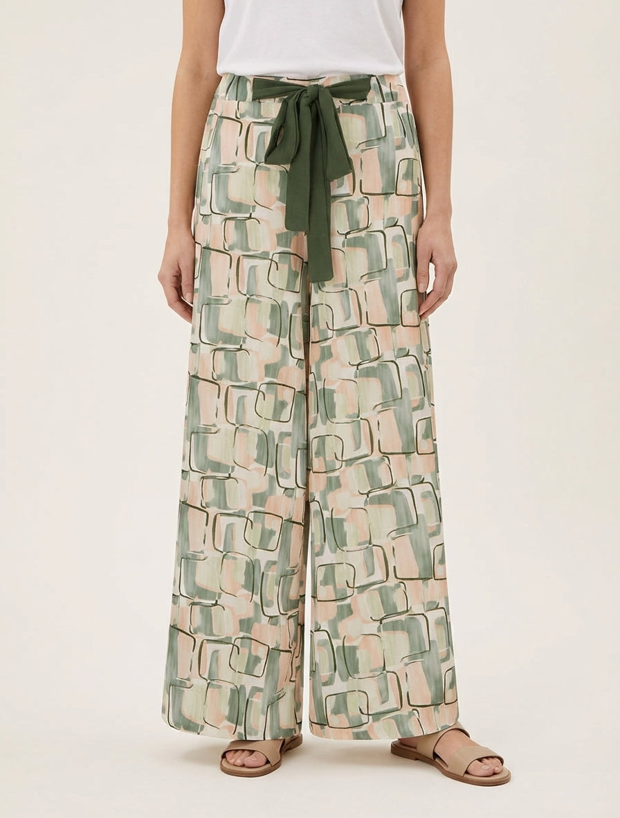 Weit geschnittene Hose mit grafischem Print. - Kaki