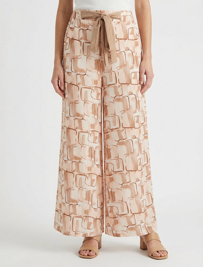 Weit geschnittene Hose mit grafischem Print. - Beige