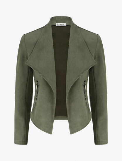 Veste en suédine à poches décoratives zippées - Kaki - 1