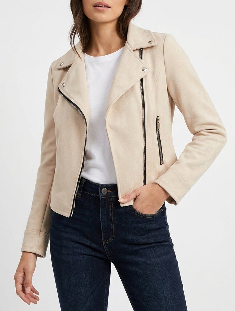 Jacke im Wildleder-Look im Bikerstil - Beige