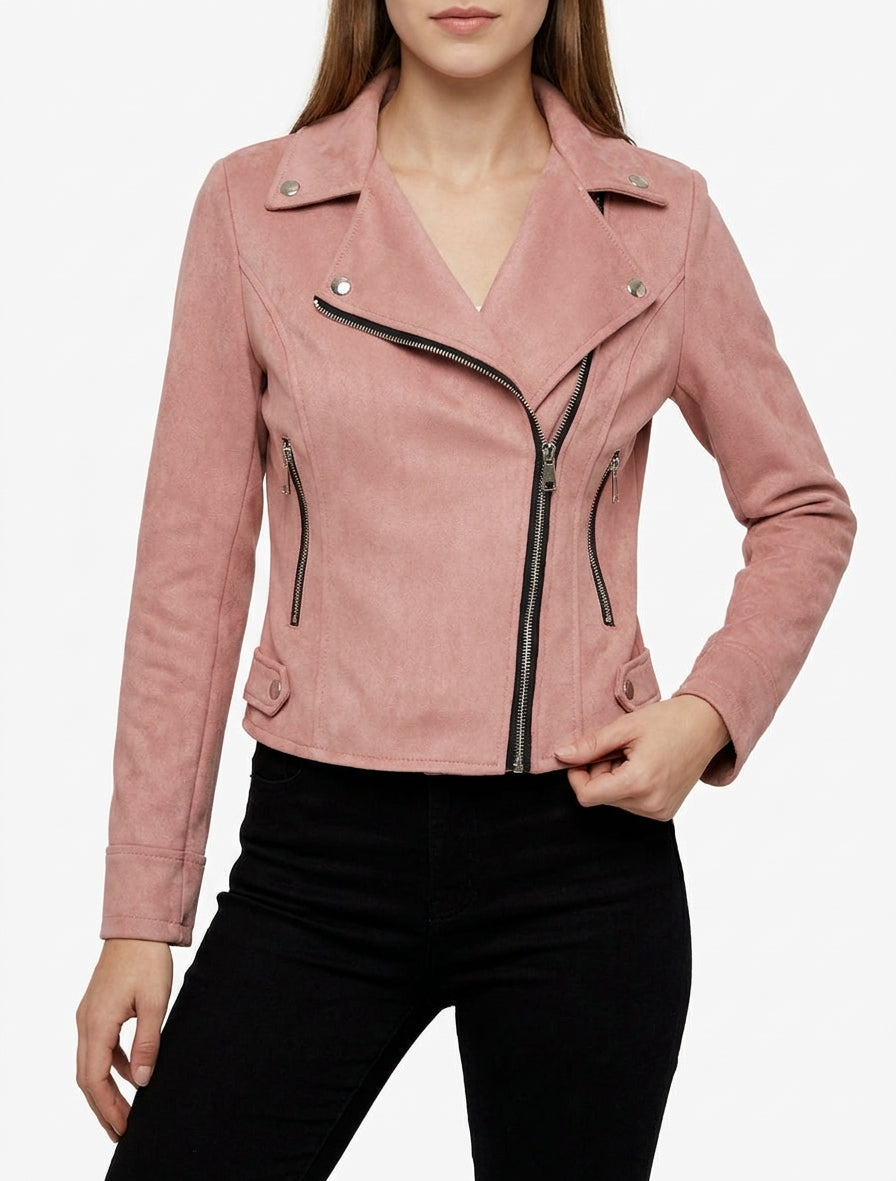 Jacke im Wildleder-Look im Bikerstil - Altrosa