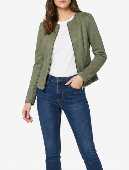 Reißverschlussjacke aus Wildlederimitat - Kaki