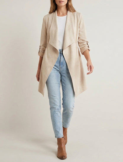 Mittellange Jacke aus Wildlederimitat - Beige