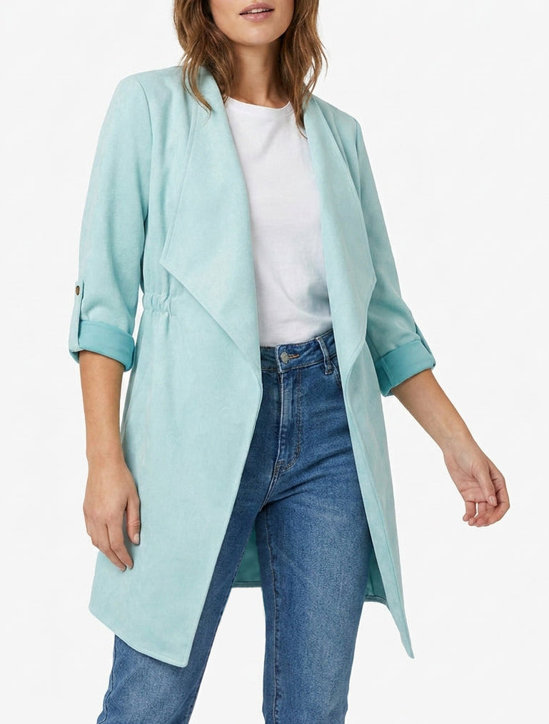 Mittellange Jacke aus Wildlederimitat - Hellblau