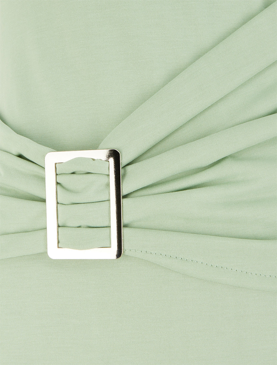 Top uni à col rond et empiècement bijou - Vert d&