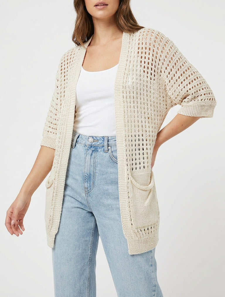 Offene, durchbrochene Weste - Beige
