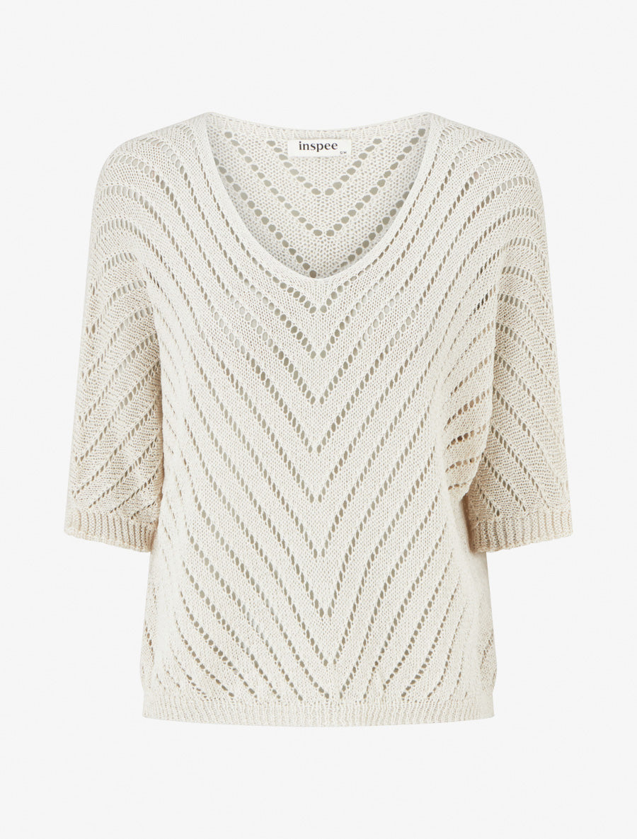 Leichter Strickpullover mit V-Ausschnitt - Beige