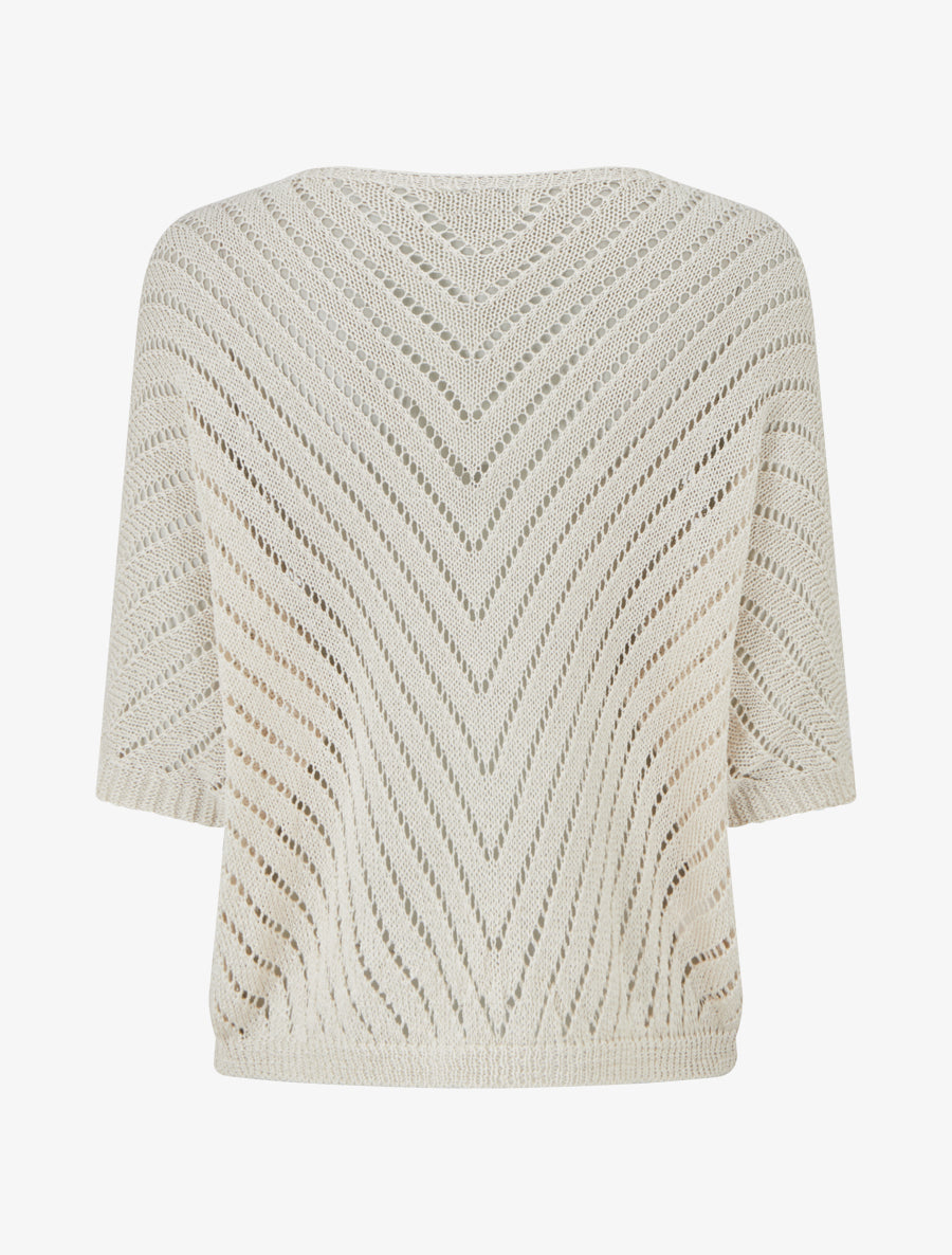 Pull en maille légère à col V - Beige - 2