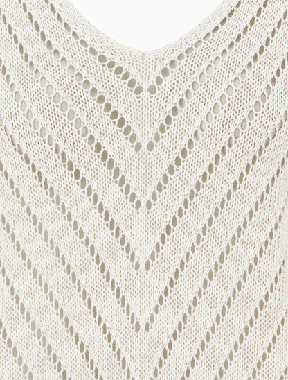 Leichter Strickpullover mit V-Ausschnitt - Beige