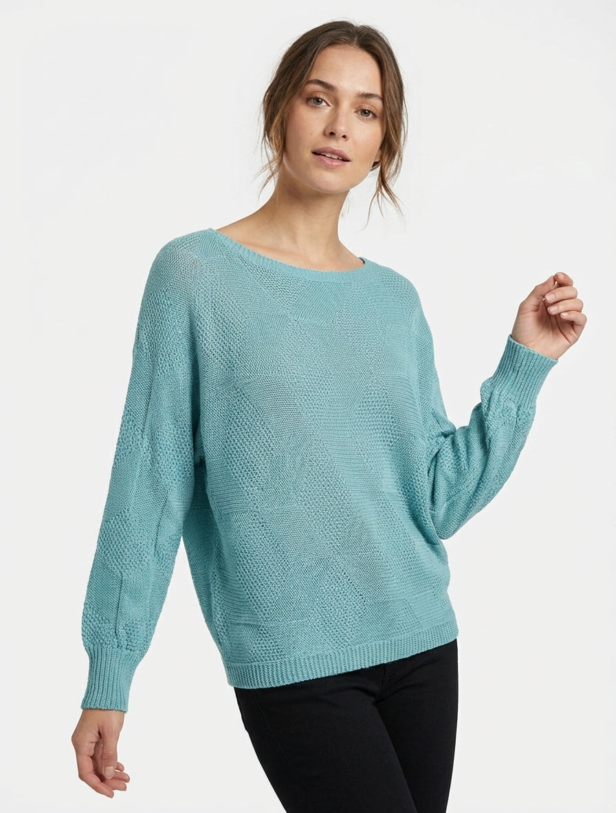Weit geschnittener Pullover mit Rautenmuster - Blaue Lagune