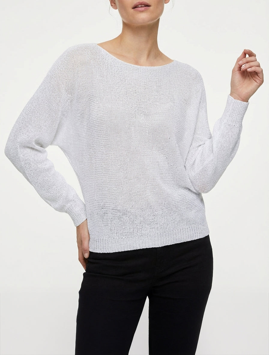 Irisier Pullover mit Fledermausärmeln - Weiß
