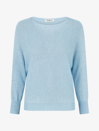 Pull irisé à manches chauve-souris - Bleu ciel - 1