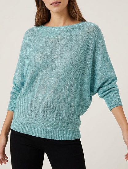 Irisier Pullover mit Fledermausärmeln - Türkis