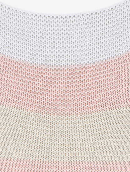 Pull ample à rayures et manches 3/4 - Rose - 3