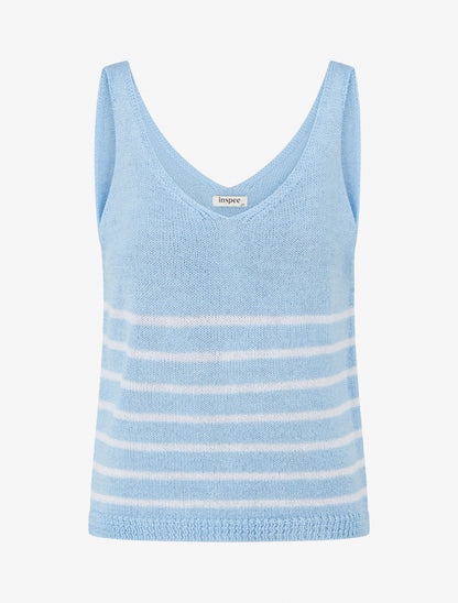 Débardeur en maille à rayures - Bleu ciel - 1