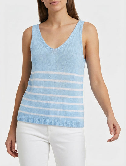 Gestreiftes Stricktop - Himmelblau
