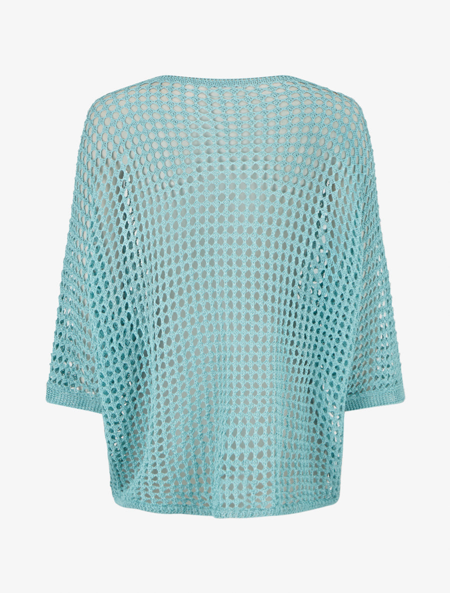 Pull uni ajouré à manches courtes - Turquoise - 2
