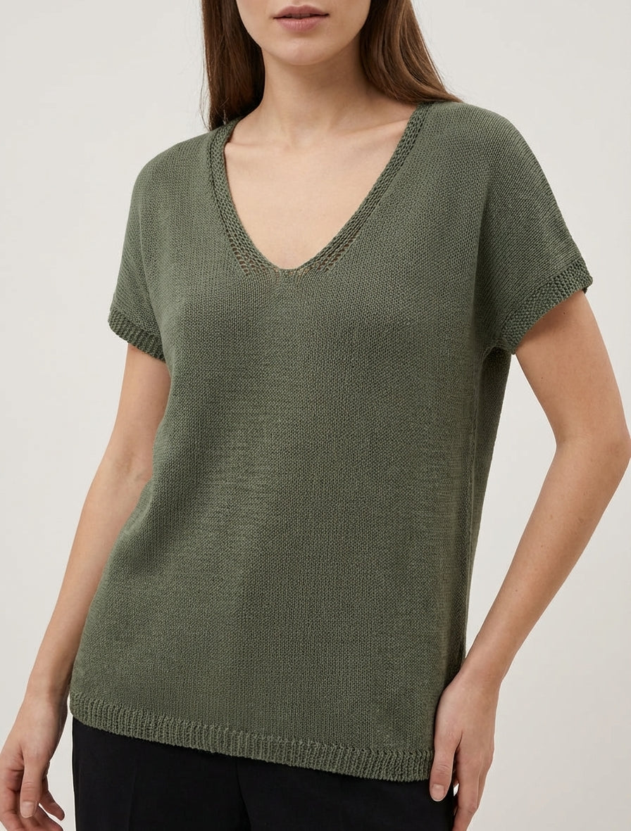 Kurzärmeliges Stricktop - Kaki