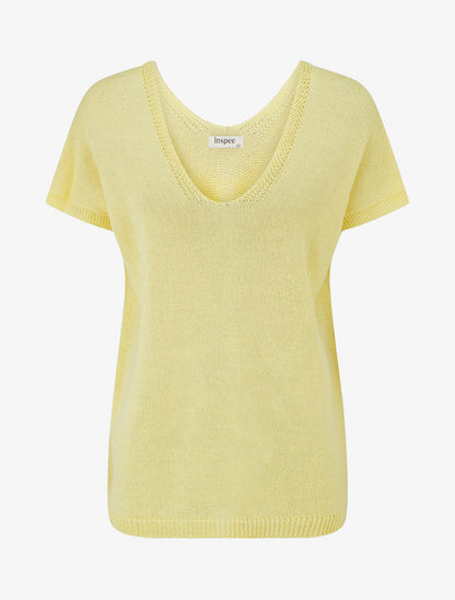 Top droit en maille à manches courtes - Jaune - 1