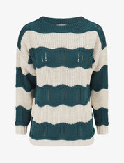 Pull en maille ajourée à rayures stylisées - Bleu pétrole - 5