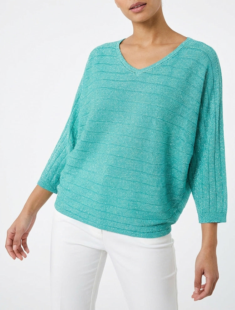 Feiner schimmernder Pullover mit Fledermausärmeln - Wassergrün