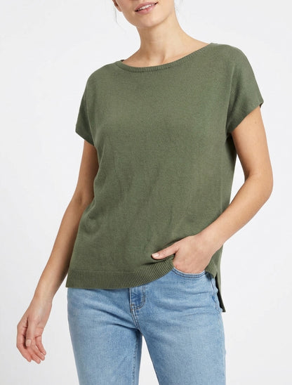 Feiner einfarbiger Strickpullover - Kaki