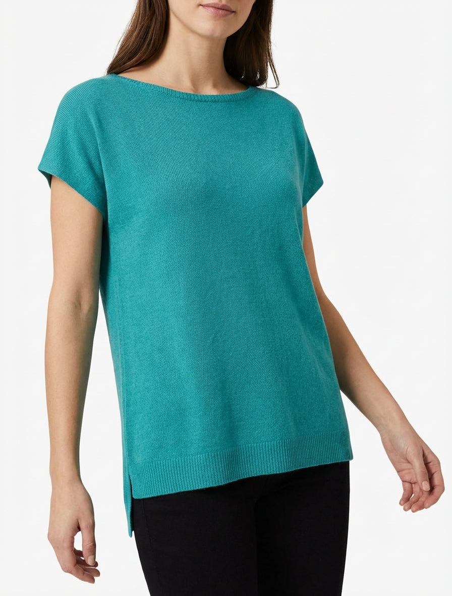 Feiner einfarbiger Strickpullover - Türkis