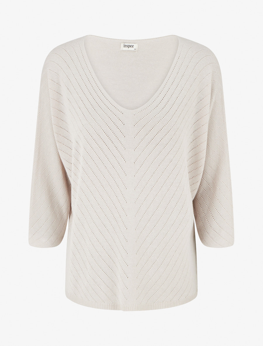 Feiner einfarbiger Pullover mit durchbrochenen Linien - Beige