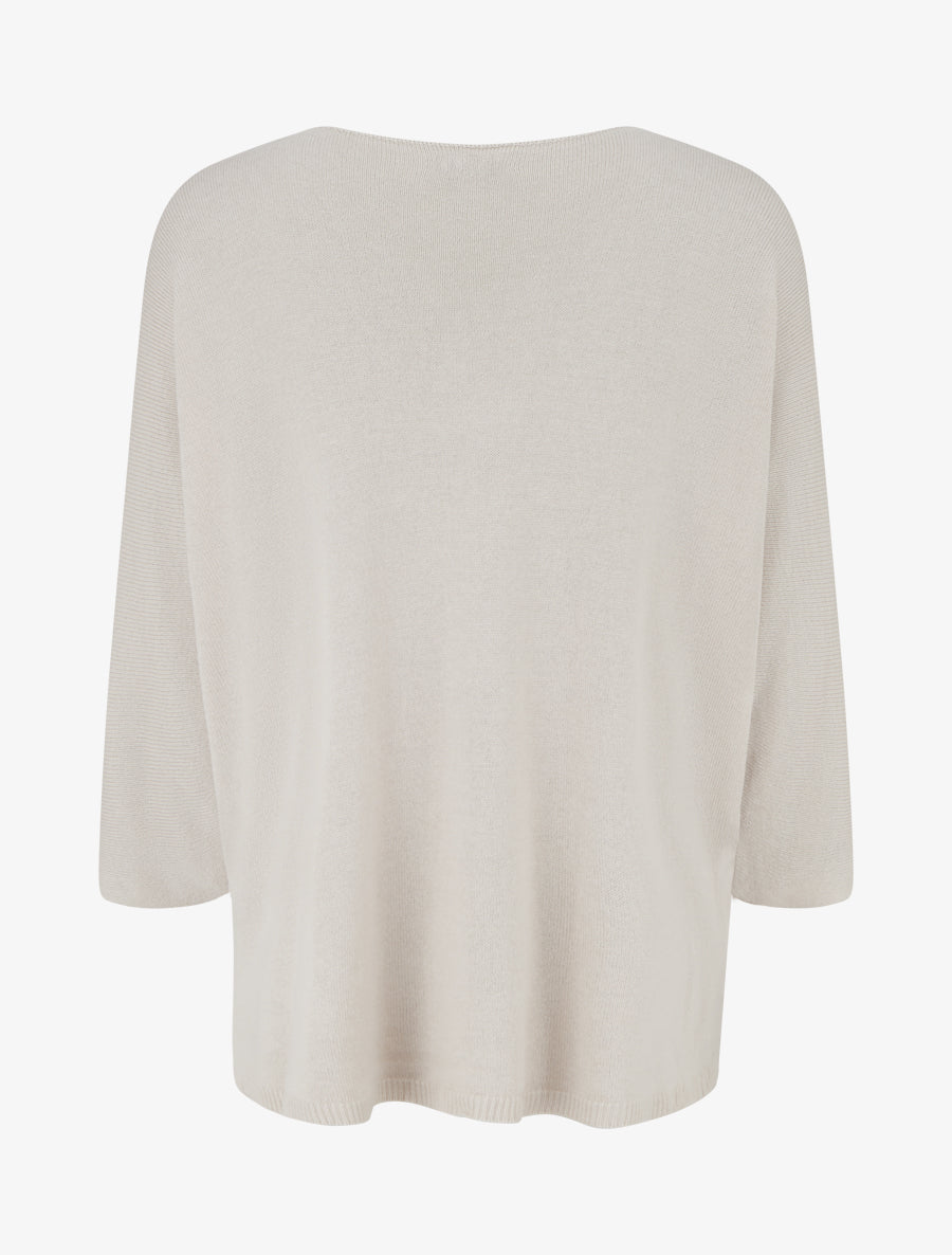 Pull fin uni à lignes ajourées - Beige - 2