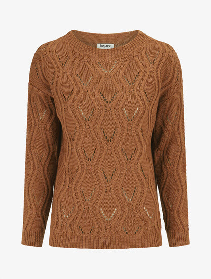 Pull ajouré en maille fantaisie - Camel - 4