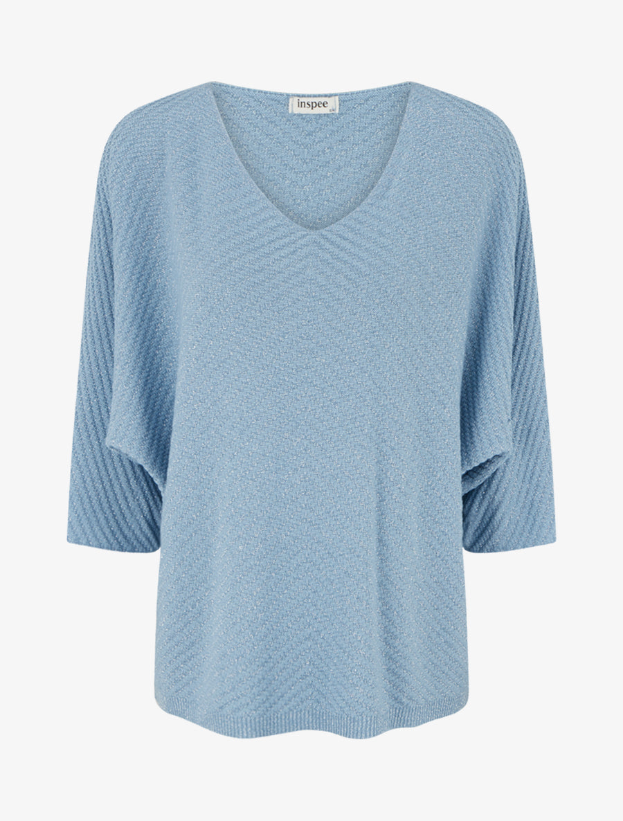 Pull fin irisé à manches 3/4 - Bleu ciel - 1