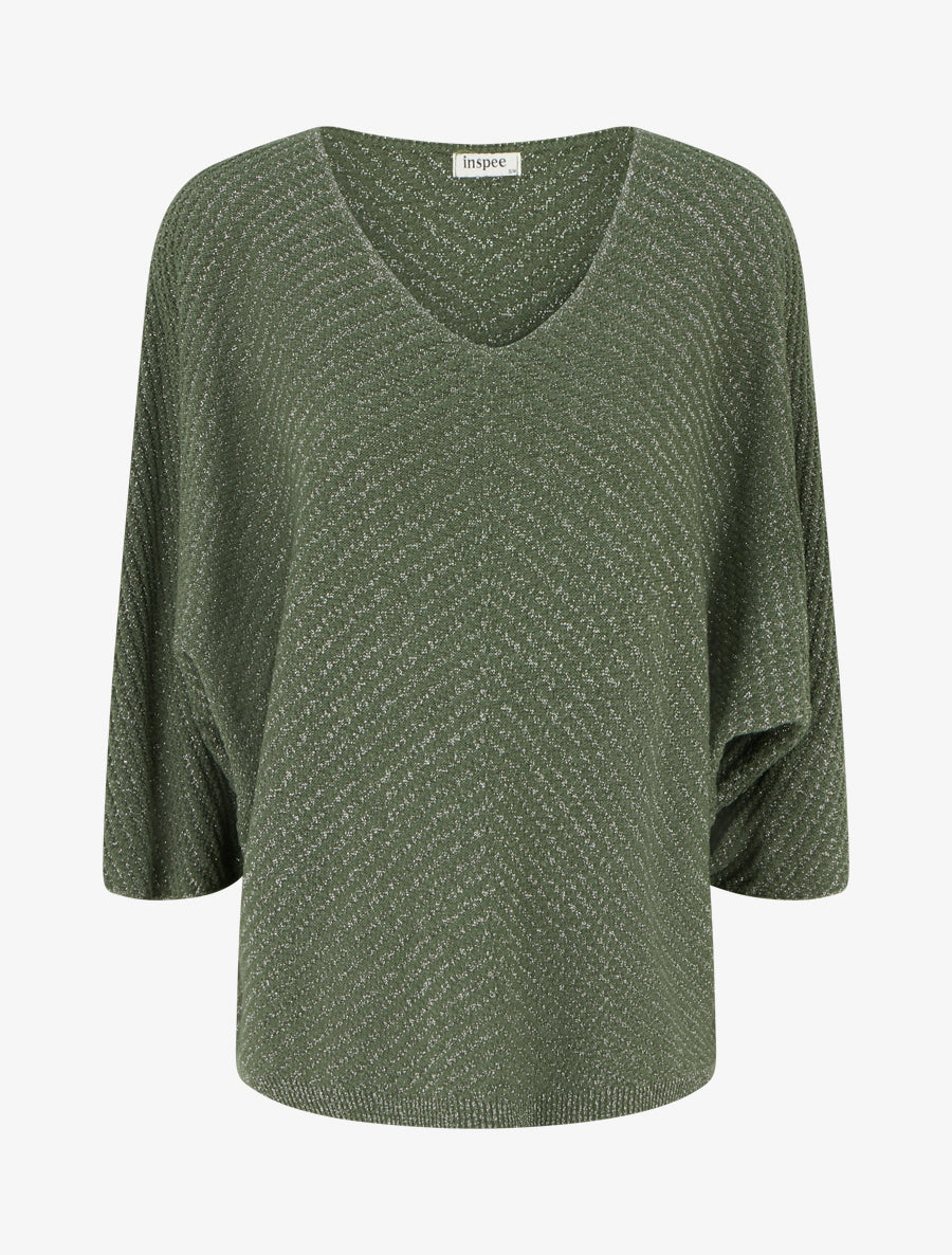 Pull fin irisé à manches 3/4 - Kaki - 1