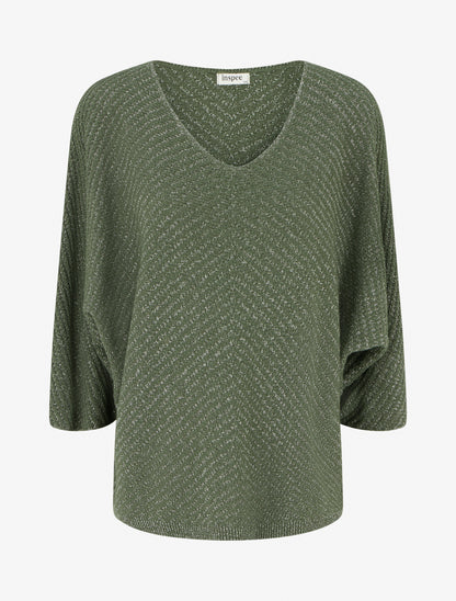 Pull fin irisé à manches 3/4 - Kaki - 1