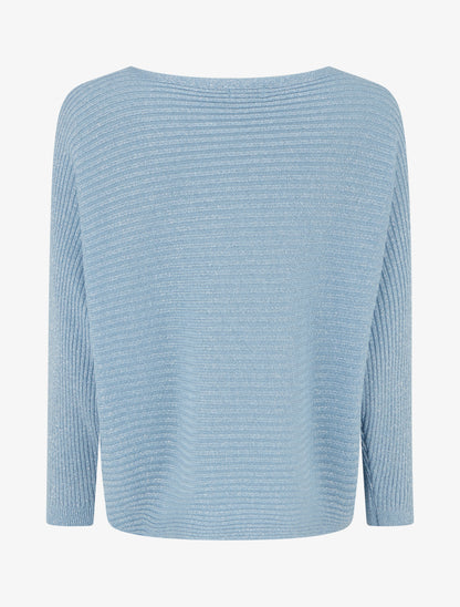 Pull fin irisé à manches longues chauves-souris - Bleu ciel - 2