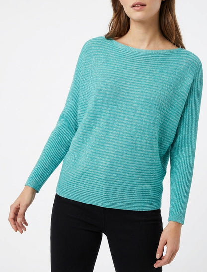 Feiner irisierter Pullover mit Fledermausärmeln. - Türkis